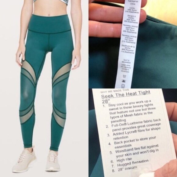 NWT Lululemon Seek The Heat Tight 28" Leggings Green Mesh Sexy Yoga Running 6 - Picture 7 of 8